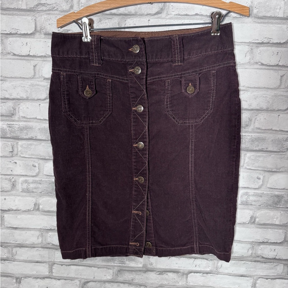 Free People Brown Buttoned Pencil Corduroy Skirt